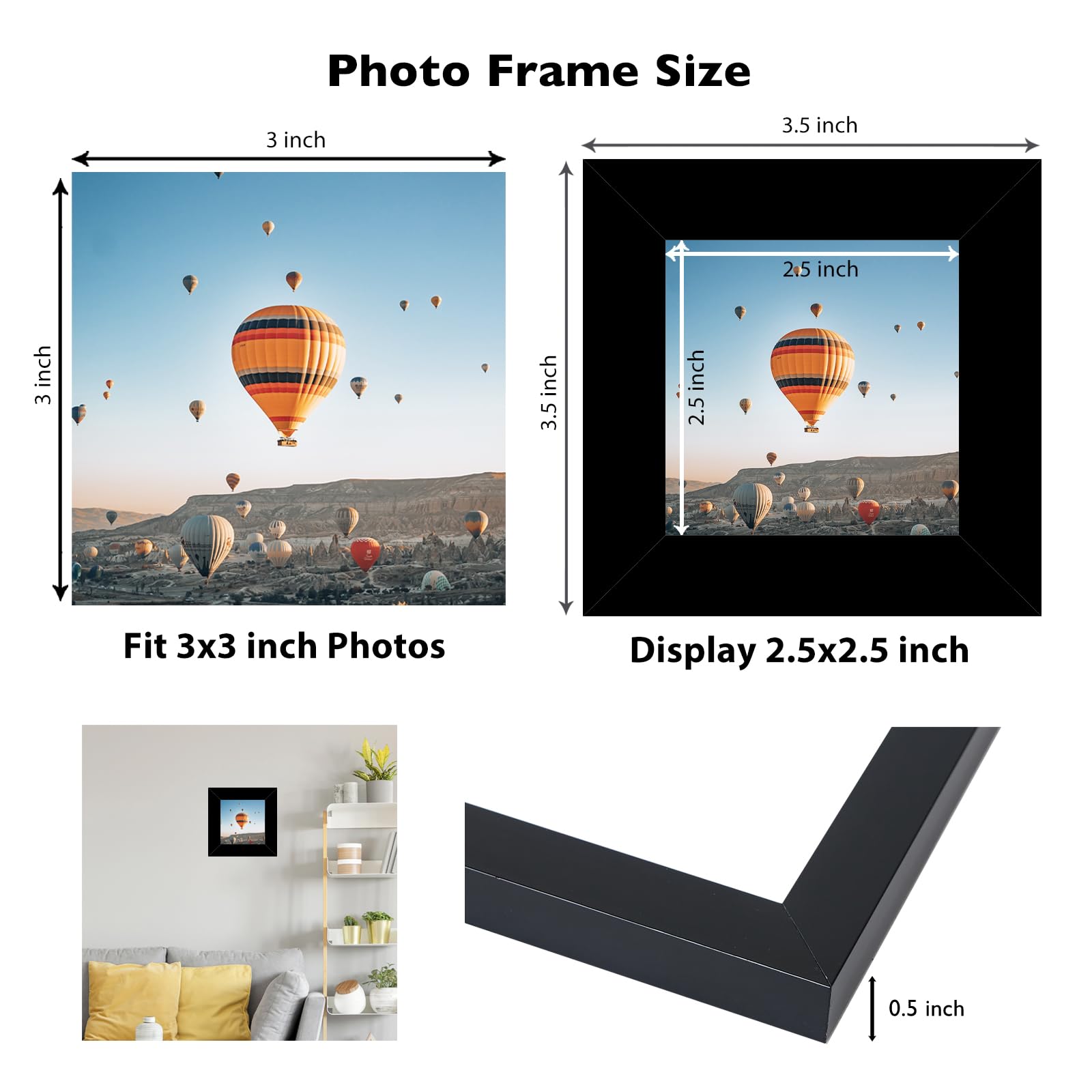 JCJMY 3x3 Picture Frame Black for Tabletop, 3 x 3 Square Photo Frame with Shatter Resistant Plexiglass, Sturdy 3 by 3 Poster Fra